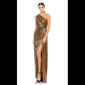 Ieena by Mac Duggal - METALLIC DRAPED ONE SHOULDER GRECIAN DRESS- size 0